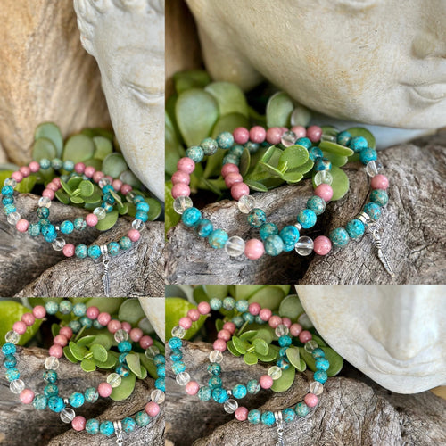 Chrysocolla, Rhodonite, Clear Quartz and Ocean Jasper