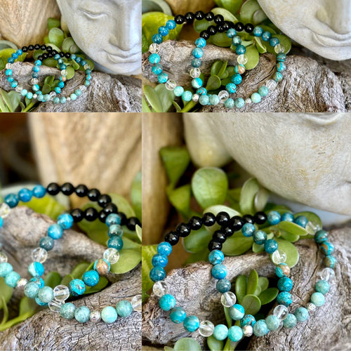 Black Onyx, Apatite, Ocean Jasper, Peruvian Amazonite and Clear Quartz