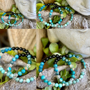 Black Onyx, Apatite, Ocean Jasper, Peruvian Amazonite and Clear Quartz