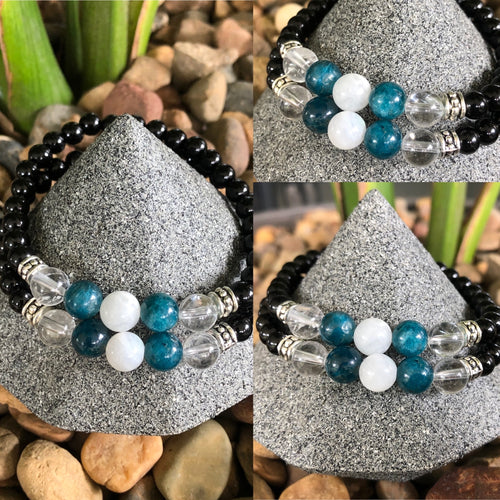 Moonstone, Apatite, Clear Quartz and Black Quartz